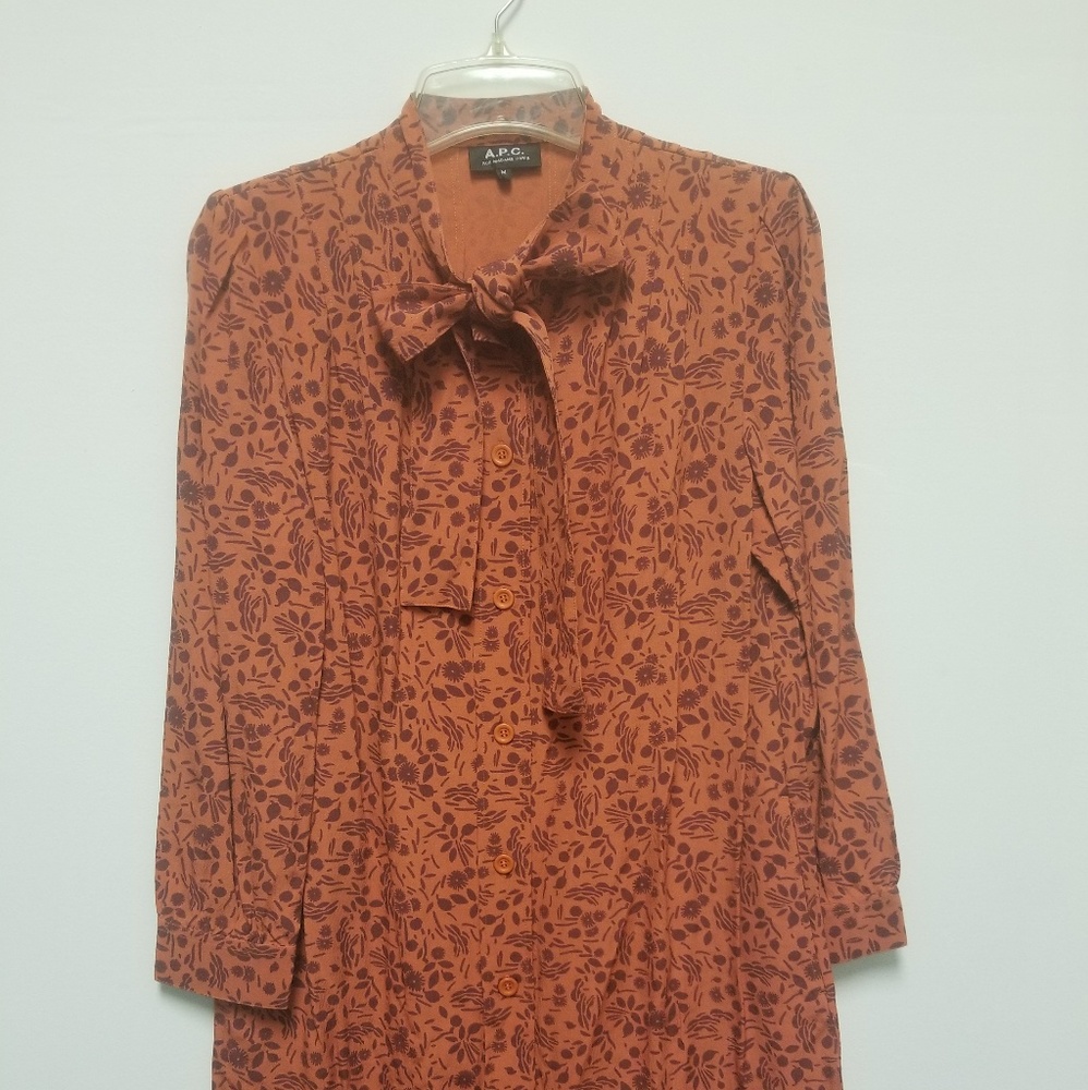 A.P.C. Rust Orange Floral Long Sleeve Dress
